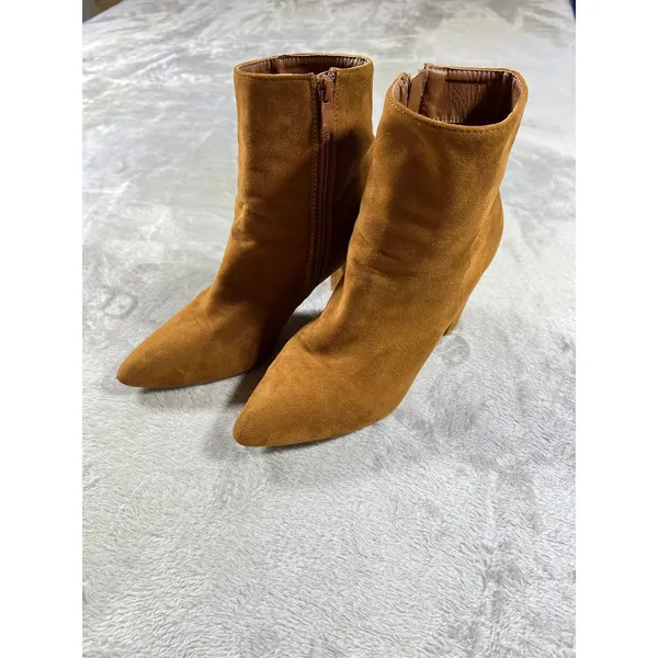 Tan Faux Suede Block Heel Ankle Boots Western Boho Indie Size 8 - Image 8