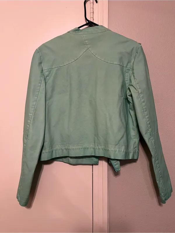 a.n.a Women's Mint Green Moto Biker Jacket Cropped Faux Leather Size L - Image 8