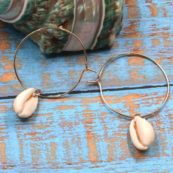 Free People Brand New Summer Boho Chic Seashell Beach Hoop Earrings - Image 3