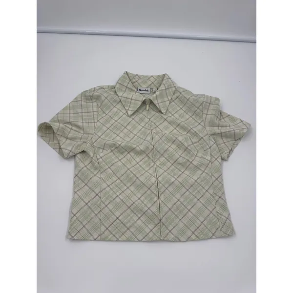 Aritzia Sunday Best Sun-deh Alice Blouse Green Plaid Women Size 4 - Image 2
