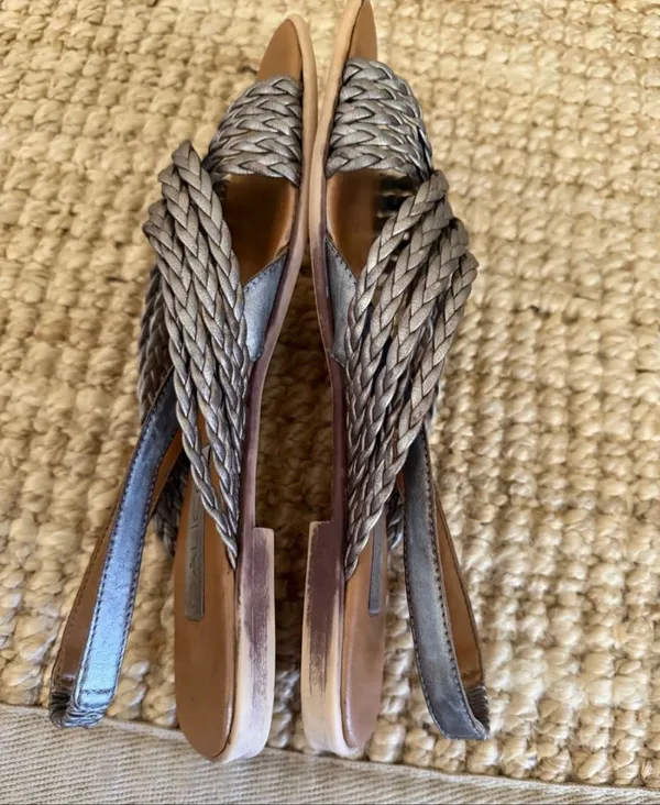 Calico Size 8 Metallic Woven Leather Slingback Sandals Square Toe - Image 5