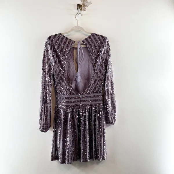 Anthropologie Open Back Long Sleeve Sequin Mini Dress Lilac Purple 4 - Image 5