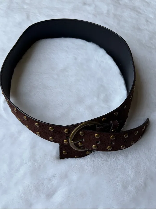 No Boundaries Y2K Brown Studded Double Ring Buckle Boho Western Grunge Wide Belt - Image 2