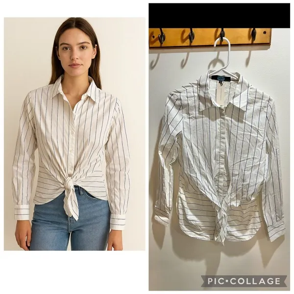 Anthropologie Eva Franco NWT Small Women Striped Front Tie Button Down Shirt - Image 2