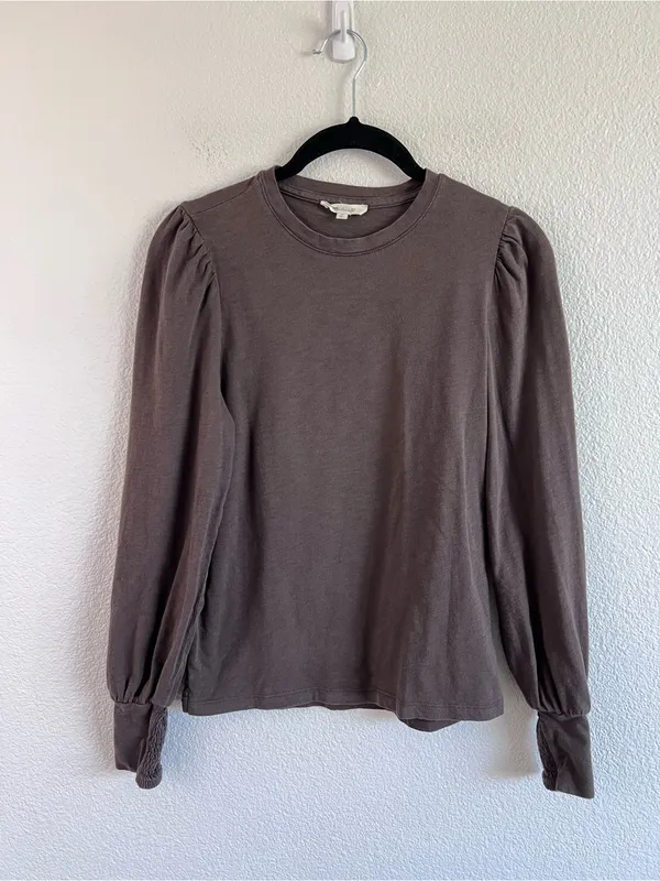 Madewell‎ Women's Smocked Long-Sleeve Top in Soft Slub Roasted Chicory - Image 2