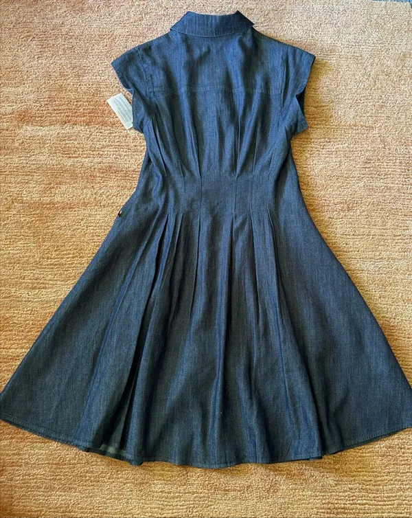 Tommy Hilfiger Denim Fit Flare Shirt Dress XS NWT Button Front Midi - Image 10