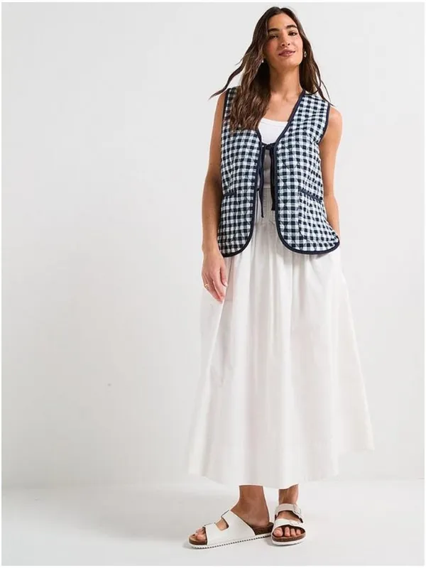 FREE PEOPLE Claudine Quilted Vest in Gingham Blue Size X-Small - Image 2