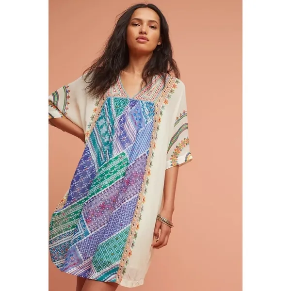 Anthropologie TANVI KEDIA Veena Beaded Caftan Beaded Mini Dress Bohemian Small - Image 4