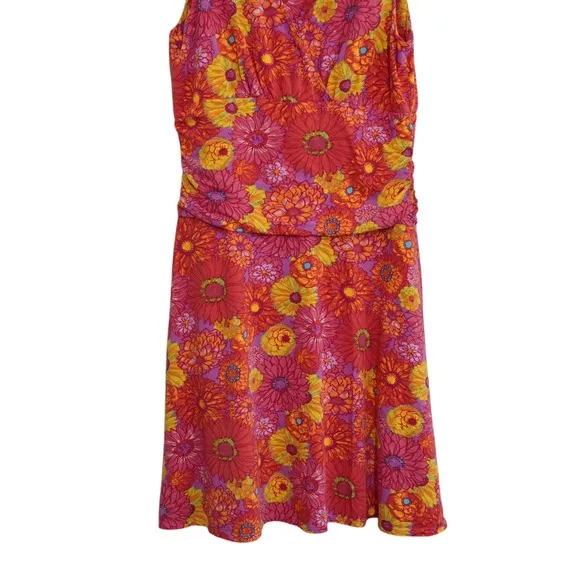 Garnet Hill Medium Midi Dress Pink Orange Floral Sleeveless Faux‎ Wrap Ruched - Image 3