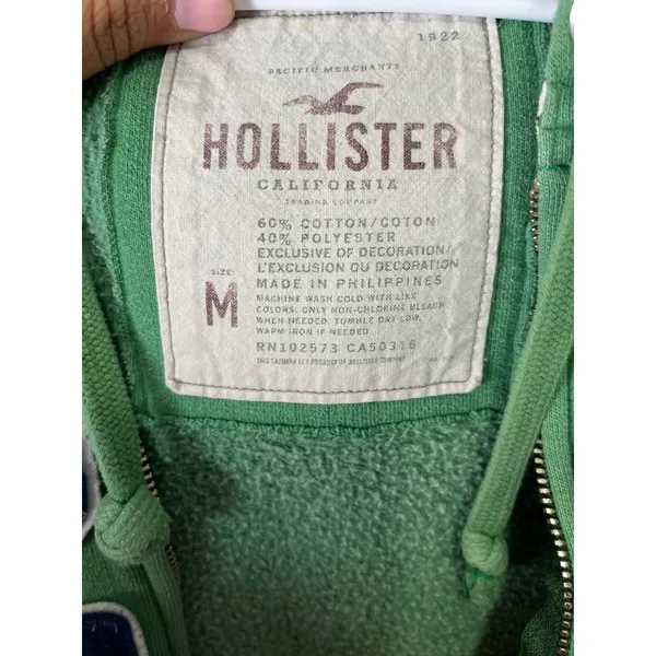 Hollister Y2K Green Zip‎ Up Hoodie 22 Graphic Fitted Zip Jacket Size Medium - Image 6