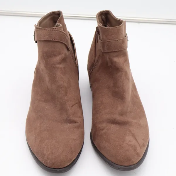 Voss Womens Brown Faux Suede Ankle Booties Side Zip Buckle Strap Size 10 - Image 3
