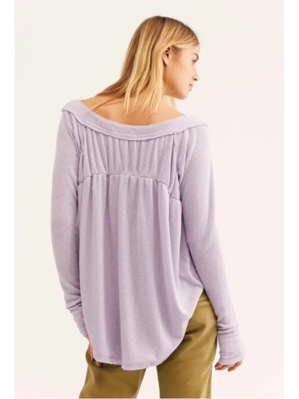 New Free People We the Free Must Have Henley Waffle Thermal Top Size XS Lilac - Image 2