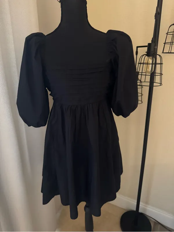 Abercrombie & Fitch Black Puff Sleeve Mini Dress Smocked Back Size Small - Image 2
