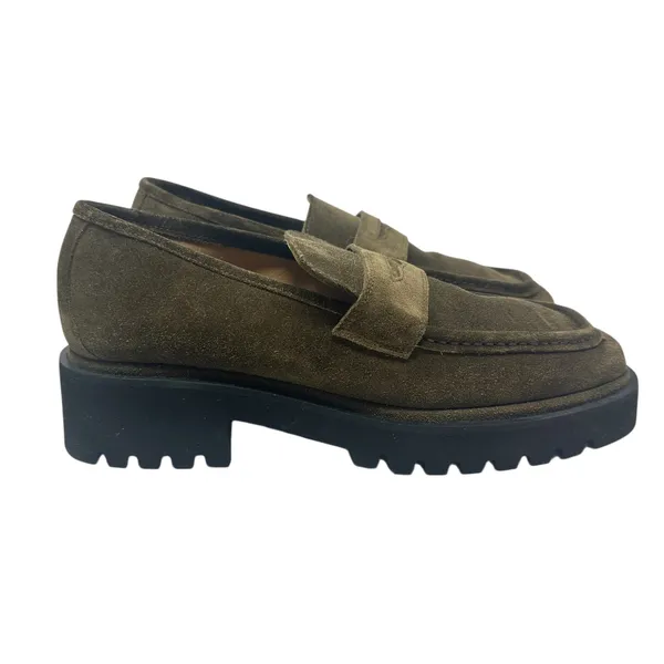 275 Central Penny Loafers Flats Suede‎ Olive Green Brown Size 37.5 US 7.5 - Image 5