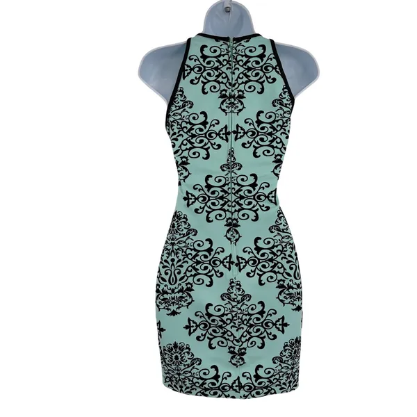B Darlin Velvet Floral Bodycon Dress Sz 1/2 Y2K Coquette Party Club Mint Halter - Image 6