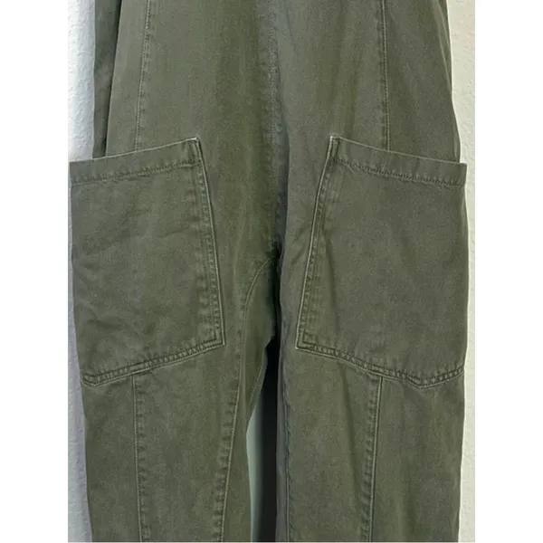 Free People High Roller Jumpsuit in Moss Stone Size Small Denim Overalls Harem - Image 6