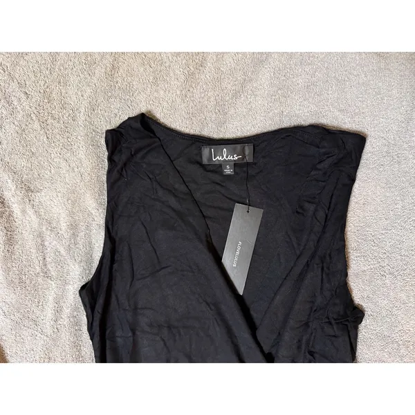 Lulus NWT Staying Basic Black Faux-Wrap Sleeveless Bodysuit Size Small Layering - Image 4