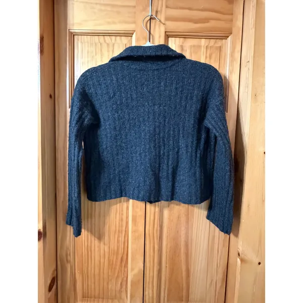 Madewell Wool Blend Ribbed Cardigan Button‎ Sweater Womens S Gray Crop Collared - Image 3