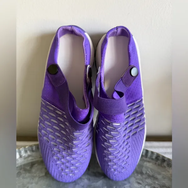 Women's Purple and White Open Heel Strap Mesh Shoe Size 37 aka 7 #260764 - Image 6
