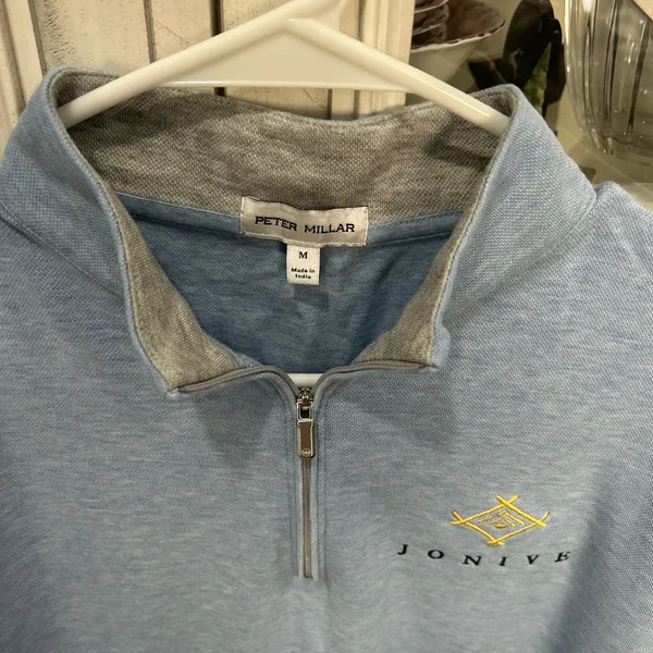 Peter Millar Crown Comfort Quarter Zip Pullover Blue Jonive Logo Men’s Medium - Image 3