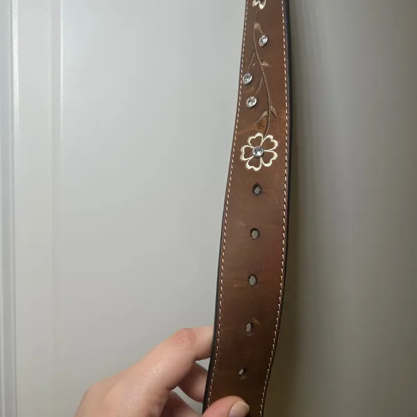 Ariat Womens Brown Leather Floral Embroidered Rhinestone Belt Strap S Western - Image 6