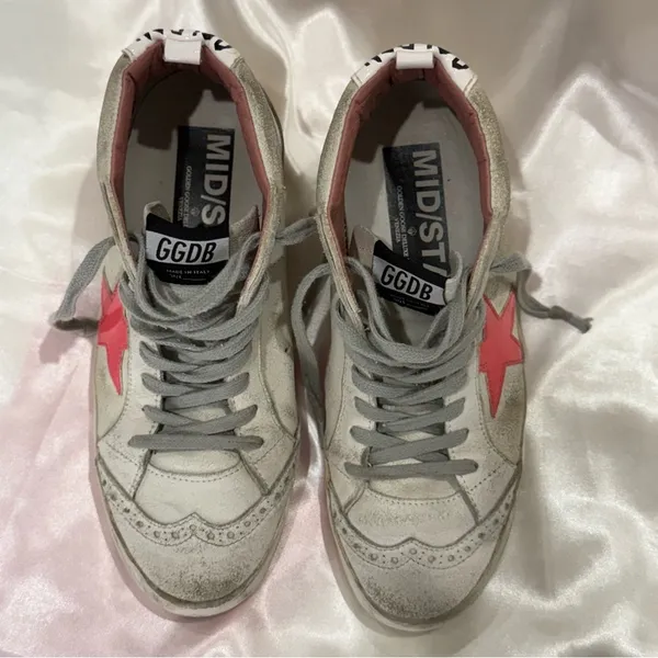 Golden Goose Mid Star Sneakers White Pink Patent Star Mid Top Size 7/37 Preppy - Image 6