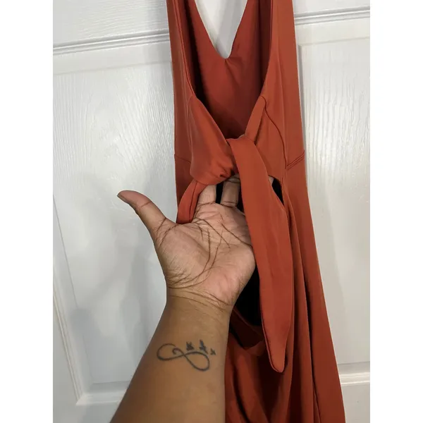 Patagonia Halter Dress Women Rust Orange Tie Back - Large - Image 3