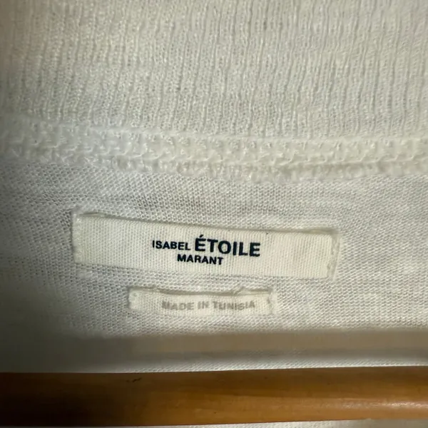 Isabel Marant White 100% Linen Graphic Logo Long Sleeve Knit Shirt Size Medium - Image 4