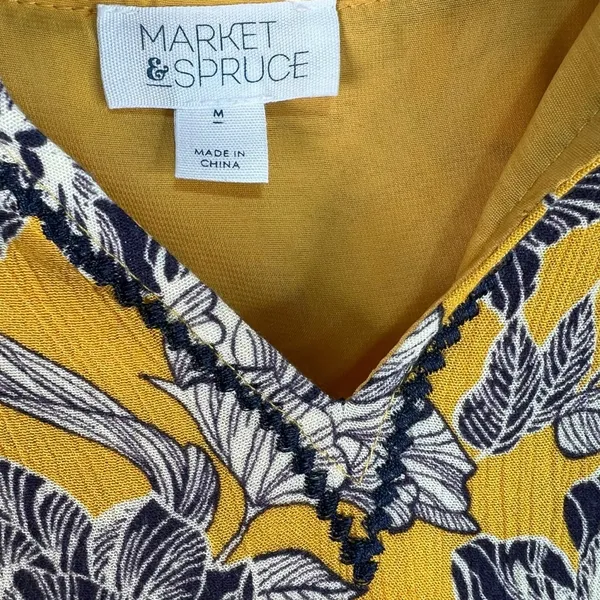 Market & Spruce Auria Embroidered Mini Dress Yellow Navy Sleeveless Size Medium - Image 4