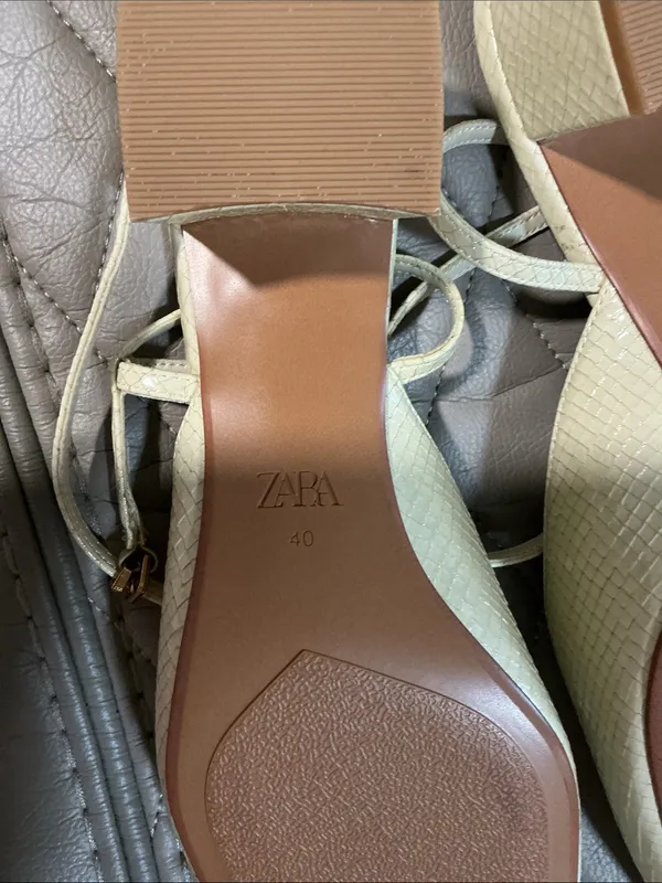 Zara Cream Textured Square-Toe Ankle Strap Mules - Image 5