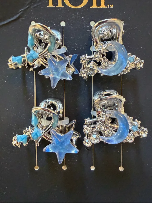 NWT nOir Set of 4 Mini Hair Claw Clips Moon Star Rhinestone Silver Blue - Image 2