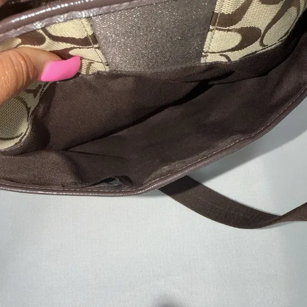 Coach Shoulder Bag‎ F28502 Signature Stripe Brown Canvas Leather Crossbody Y2K - Image 8
