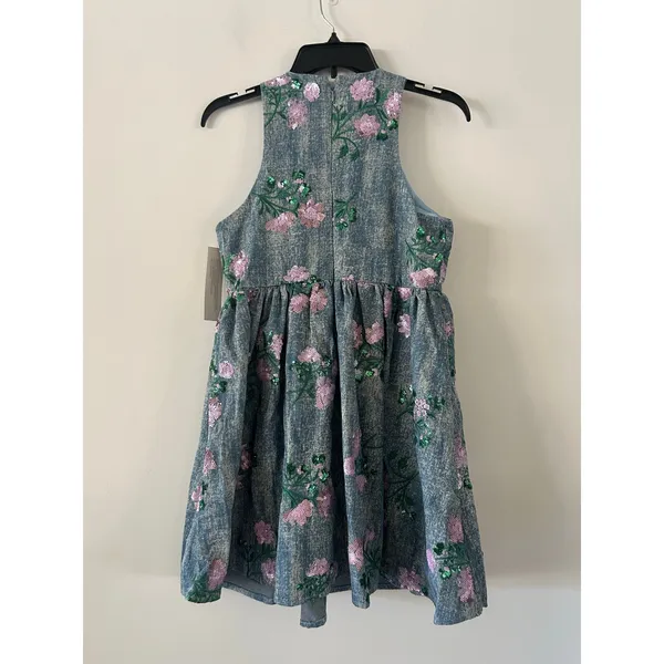 Sister Jane Azul Blue Denim Sequin Floral Minidress NWT Size S - Image 6