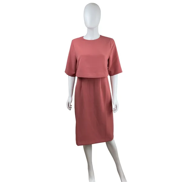 Ann Taylor Sheath Dress Coral Pink‎ Crew Neck Short Sleeve Size 6 - Image 2