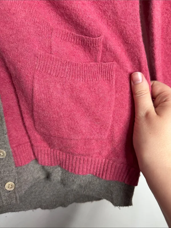 Banana Republic Cashmere Wool Raspberry V-neck Button-down Cardigan Grey Trim S - Image 6