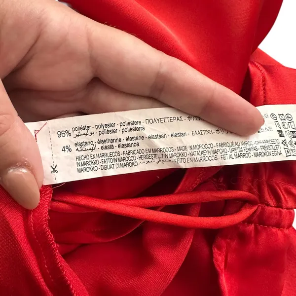 ZARA Satin Gathered Mini‎ Dress Red Medium - Image 6