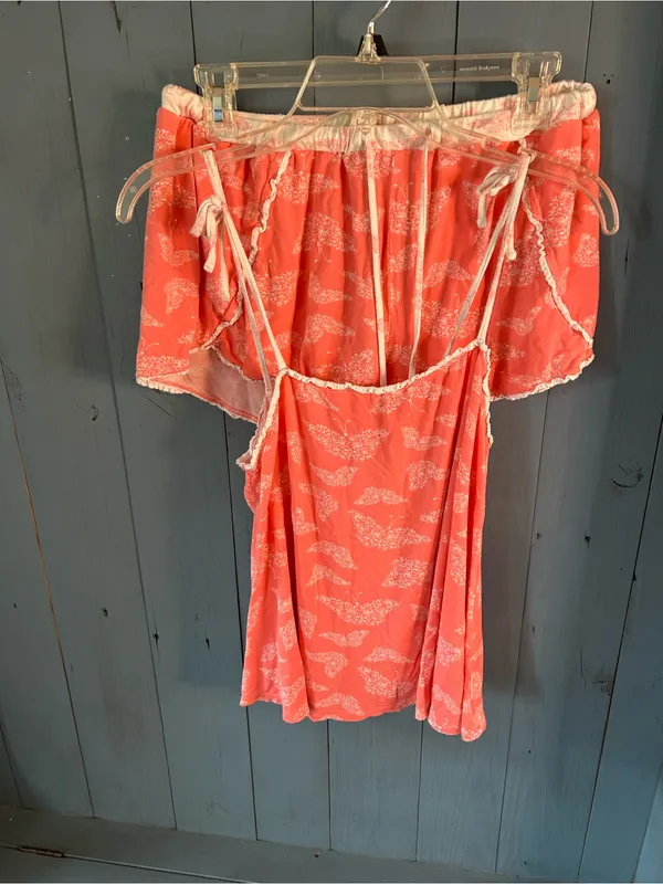 Jessica Simpson Coral Cami & Shorts Drawstring Waist w/ White Butterfly PJ Set L - Image 2