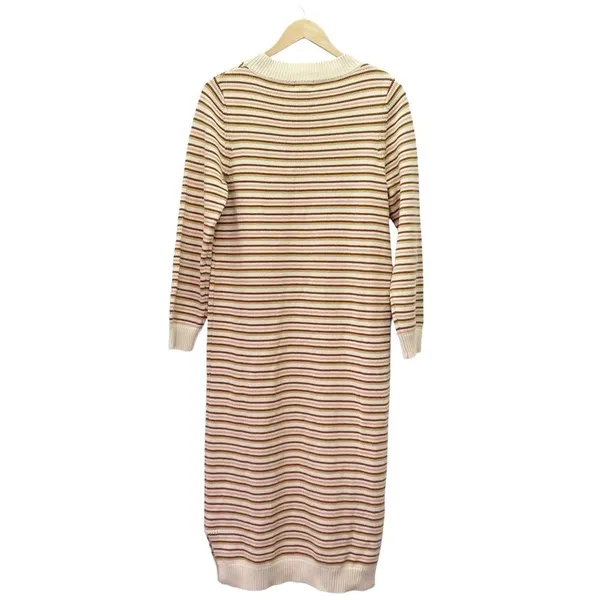 NWT Roolee Sweater Dress Small Cream Pink Brown Striped Knit Midi Long Sleeve - Image 2