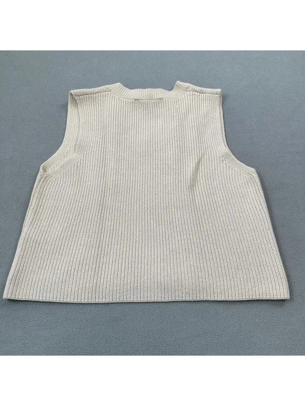 Zara Women's Beige Ribbed Knit Sweater Vest V-Neck Cropped Sleeveless Small - Image 2