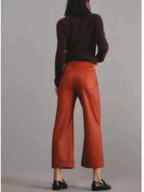 Anthropologie NWOT Maeve The Colette Cropped Vegan Leather Pants – Red - Image 3