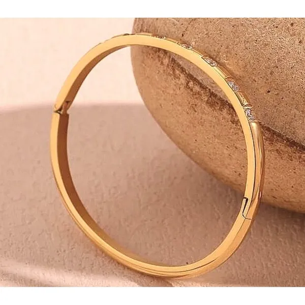 NEW Elegant Gold Plated 316L Bangle‎ Bracelet Square Simulated Diamonds, 6-9” - Image 6