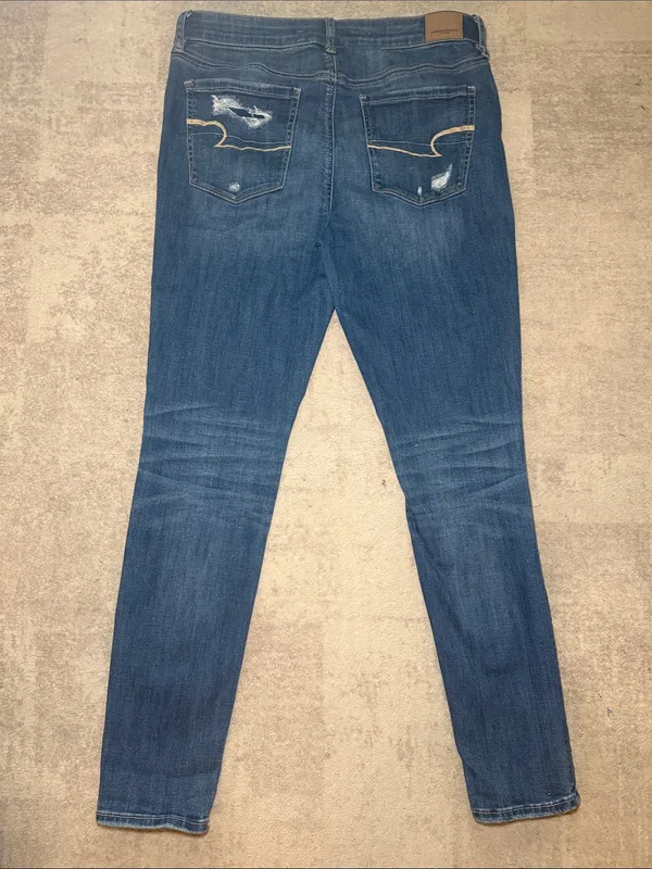 American Eagle Outfitters Blue Jean Denim Hi-Rise Jegging Distressed 16 Long - Image 7