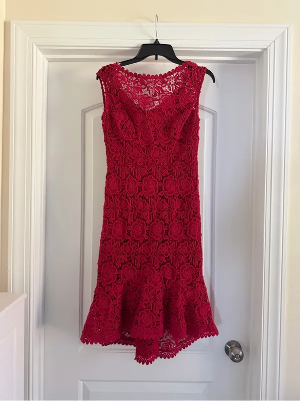 Tracy Reese Red Floral Lace High-Low Dress - Image 2