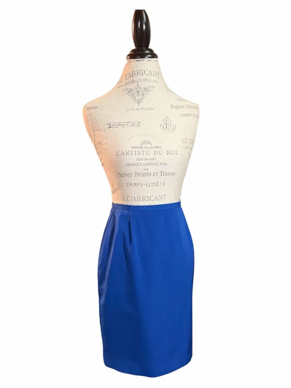 Vintage Norton McNaughton Petites Blue Pencil Skirt with Pleated Waist Sz 6 - Image 2