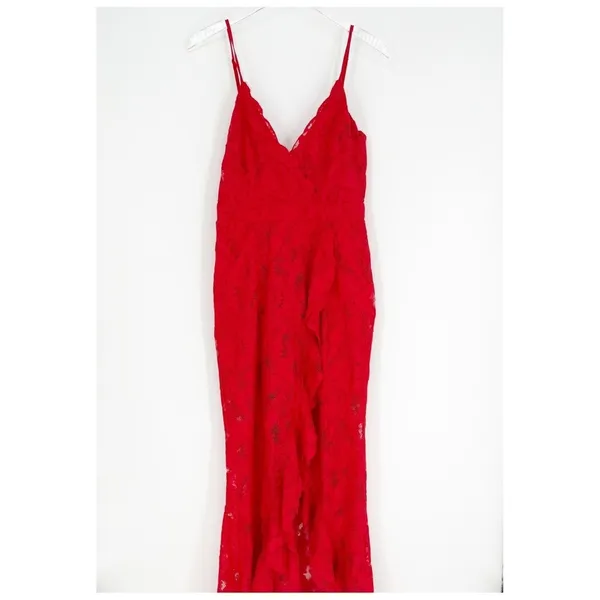 MAJORELLE Paisley Lace Slit Front‎ Maxi Dress Women's L Red Formal - Image 3