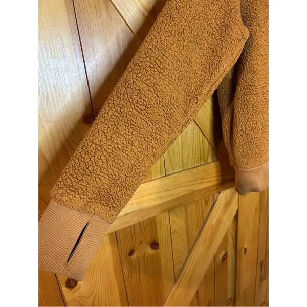 Athleta Womens XS Tugga Sherpa Hoodie Cattail Rust Drawstring Tie Rib Pullover ( - Image 2