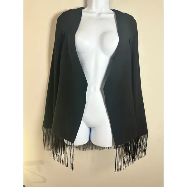 Lavish Alice Black Fringe Cape Blazer Jacket Split Sleeve Open Front ‎ XS - Image 2