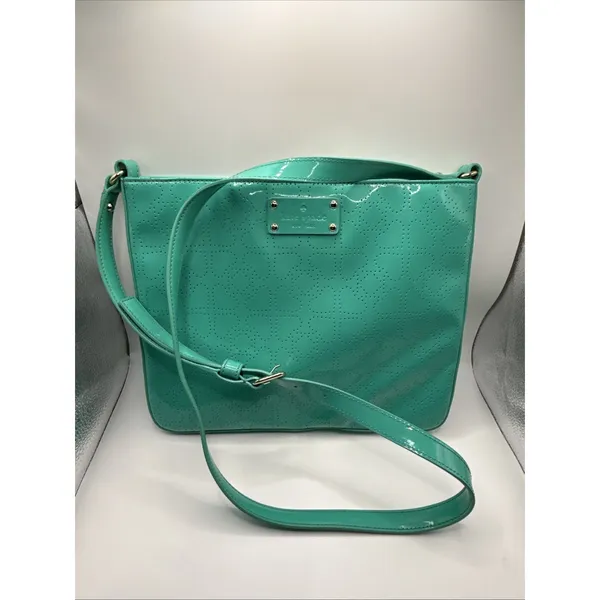 Kate Spade Metro Darby Crossbody Turquoise Aqua Die Cut Spades Patent Leather - Image 9