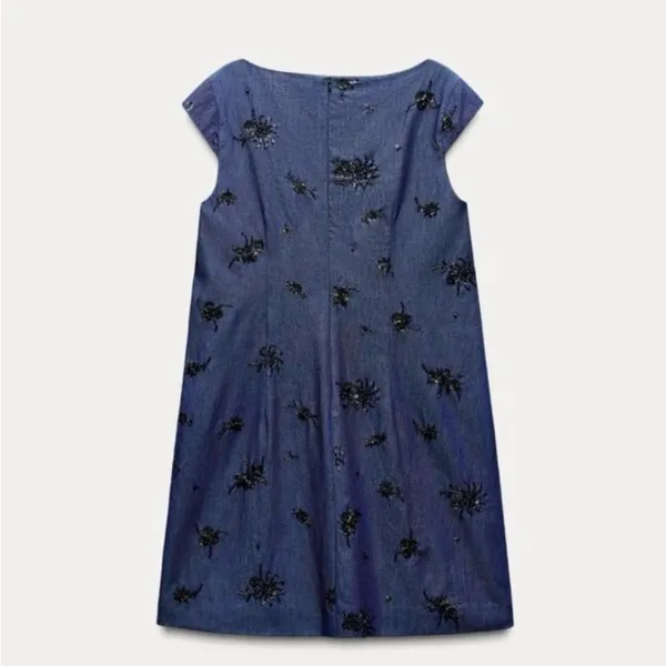 Zara Woman’s Navy Dress Sequin Detail size Medium - Image 13
