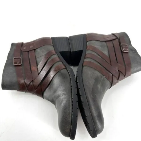 EuroSoft Phoebe Faux‎ Leather Buckle Accent Boot Bootie Size 7 Gray & Brown - Image 4